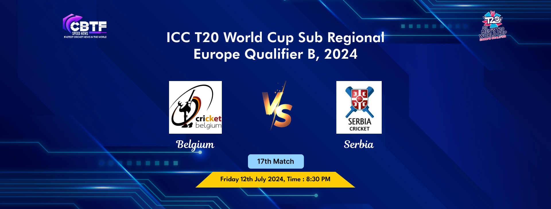 ICC T20 World Cup Sub Regional Europe Qualifier B, 2024, Belgium vs Serbia, 17th Match, Belgium Won By 77 Runs