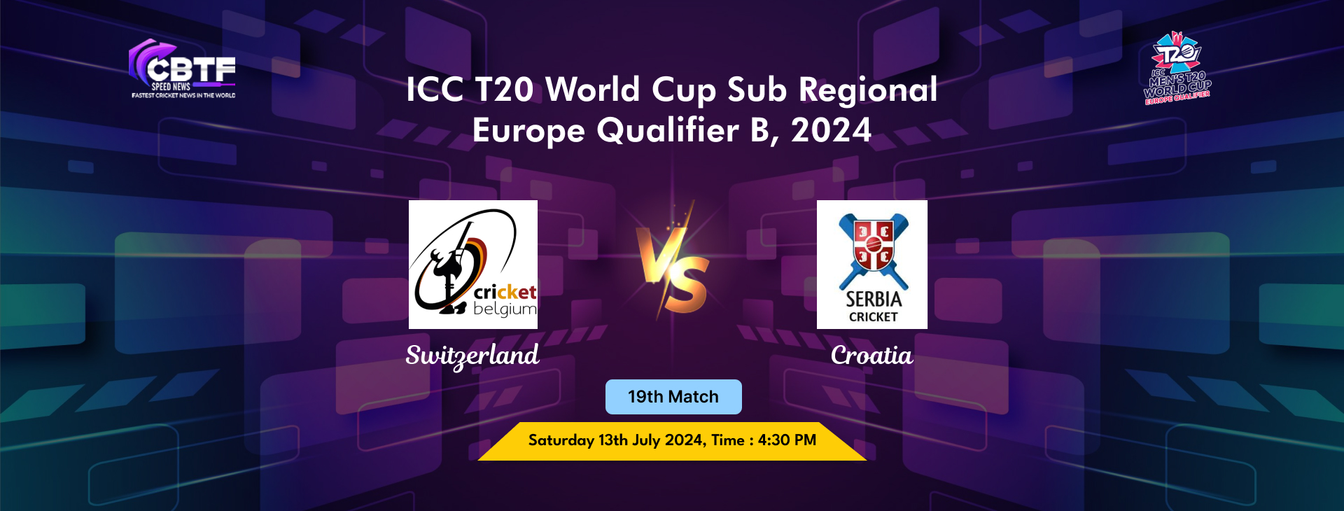 ICC T20 World Cup Sub Regional Europe Qualifier B, 2024, Switzerland vs Croatia, 19th Match, Switzerland Won By 7 Wickets