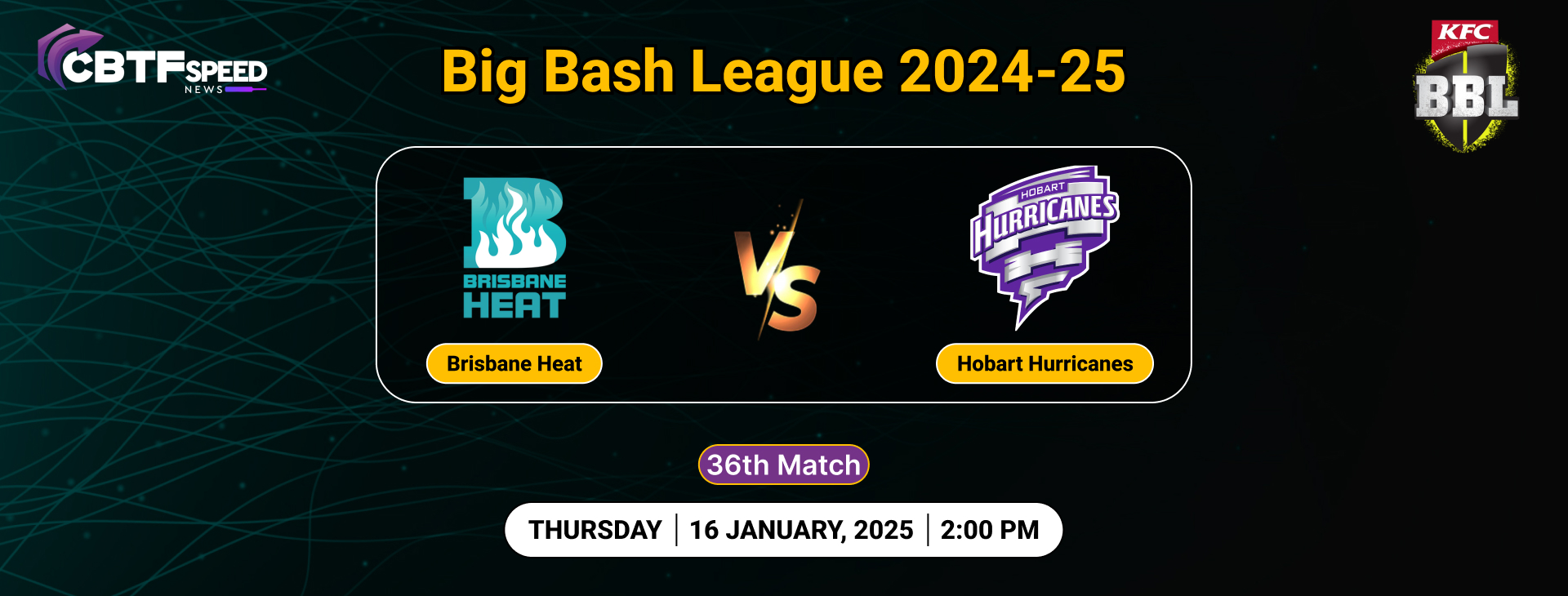 Big Bash League 2024-25, Brisbane Heat vs Hobart Hurricanes, 36th Match, Hobart Hurricanes Won By 5 Wickets