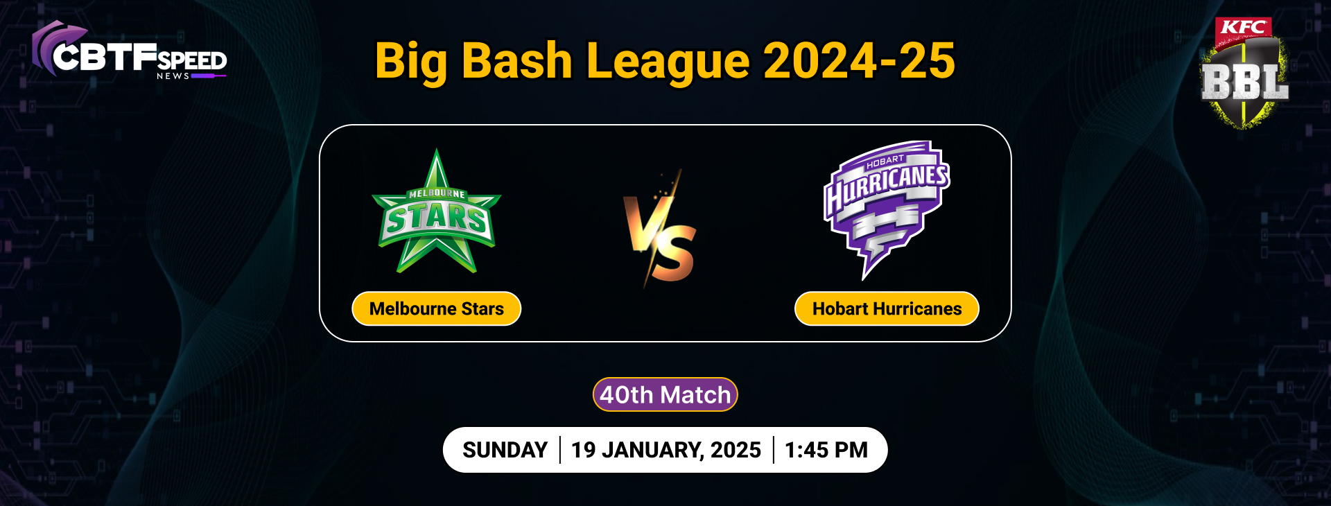 Big Bash League 2024-25, Melbourne Stars vs Hobart Hurricanes, 40th Match, Melbourne Stars Won By 40 Runs