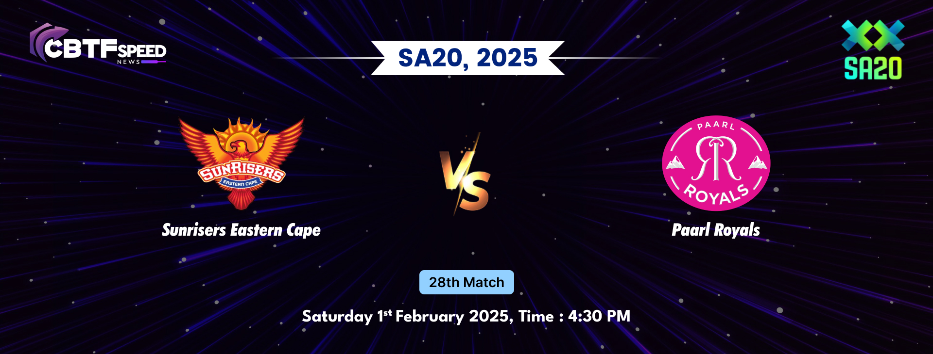 SA20, 2025, Sunrisers Eastern Cape vs Paarl Royals, 28th Match, Sunrisers Eastern Cape Won By 48 Runs