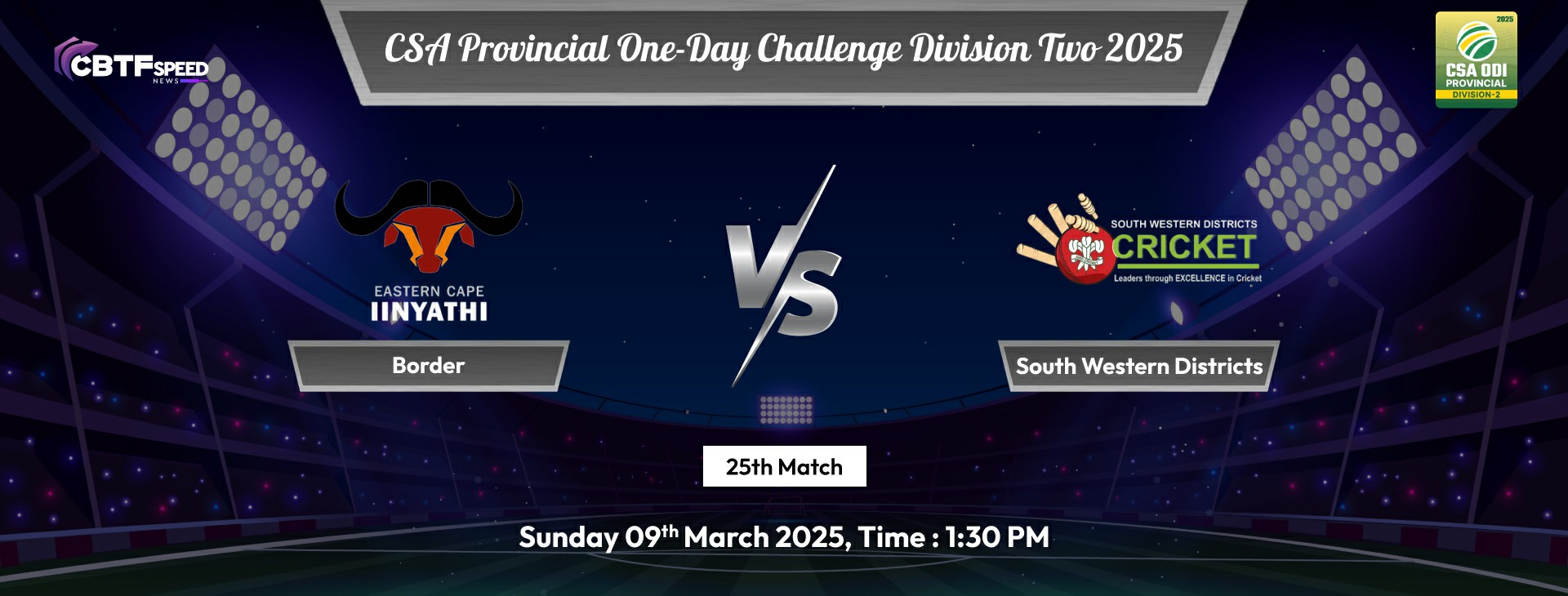 CSA Provincial One-Day Challenge Division Two 2025, Border vs South Western Districts, 25th Match, Border Won By 2 Wickets