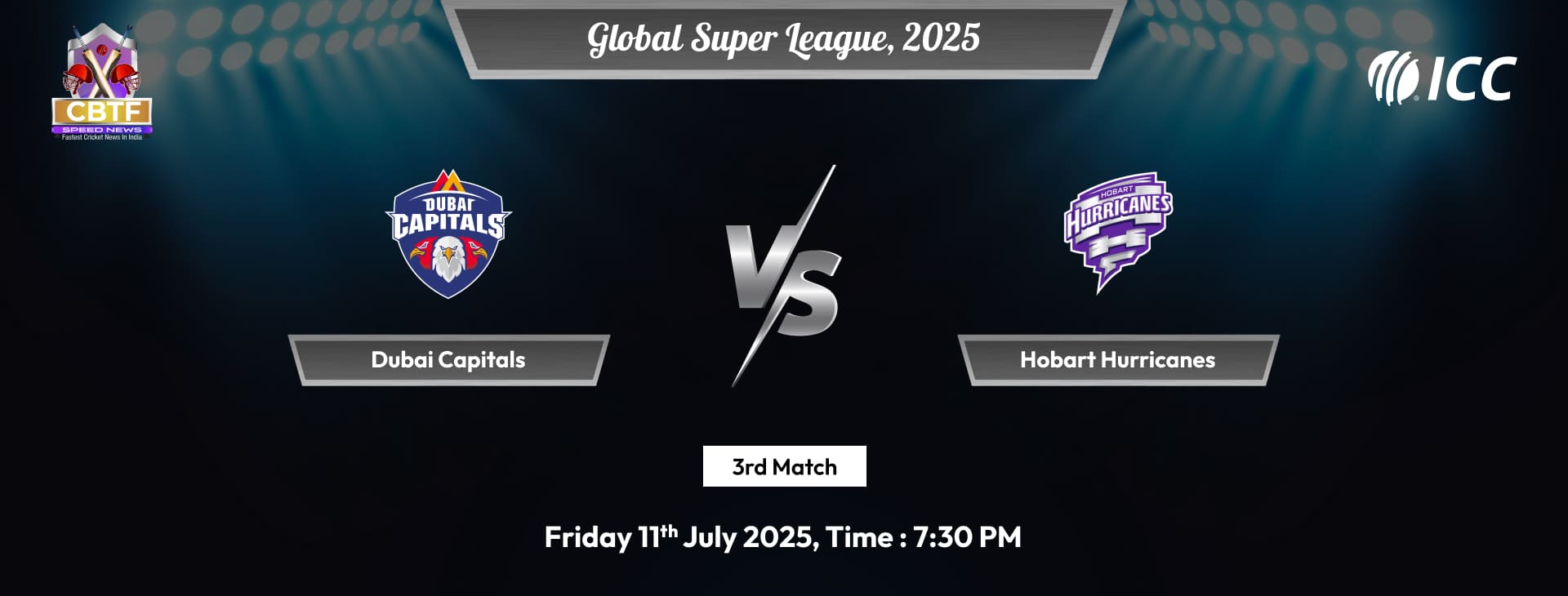 Global Super League, 2025, Dubai Capitals vs Hobart Hurricanes, 3rd Match, Hobart Hurricanes Won By 7 Wickets