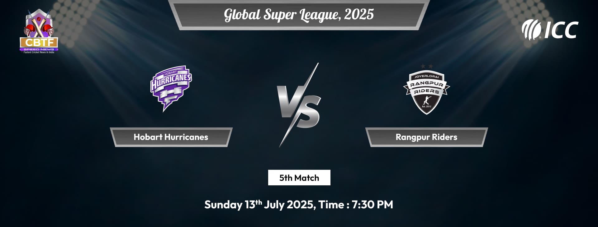 Global Super League, 2025, Hobart Hurricanes vs Rangpur Riders, 5th Match, Rangpur Riders Won By 1 Run
