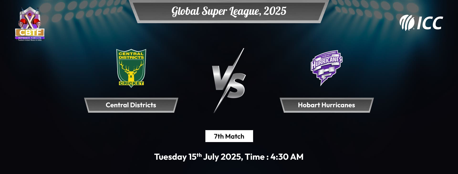 Global Super League, 2025, Central Districts vs Hobart Hurricanes, 7th Match, Central Districts Won By 16 Runs