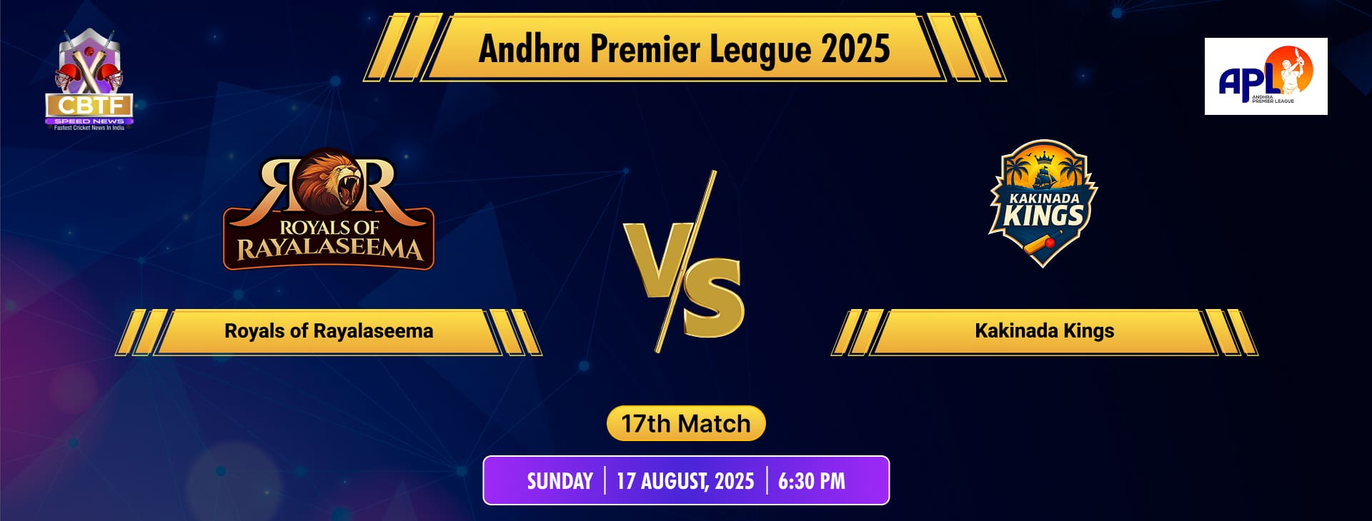 Andhra Premier League 2025, Royals of Rayalaseema vs Kakinada Kings, 17th Match, Kakinada Kings Won By 1 Run