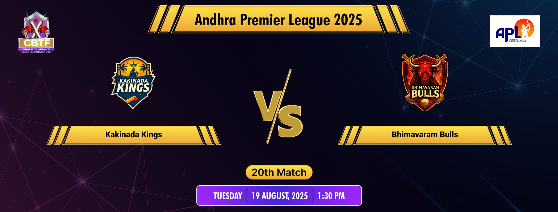 Andhra Premier League 2025, Kakinada Kings vs Bhimavaram Bulls, 20th Match, Bhimavaram Bulls Won By 27 Runs