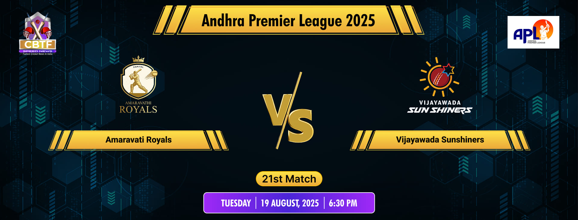 Andhra Premier League 2025, Amaravati Royals vs Vijayawada Sunshiners, 21st Match, Vijayawada Sunshiners Won By 9 Wickets