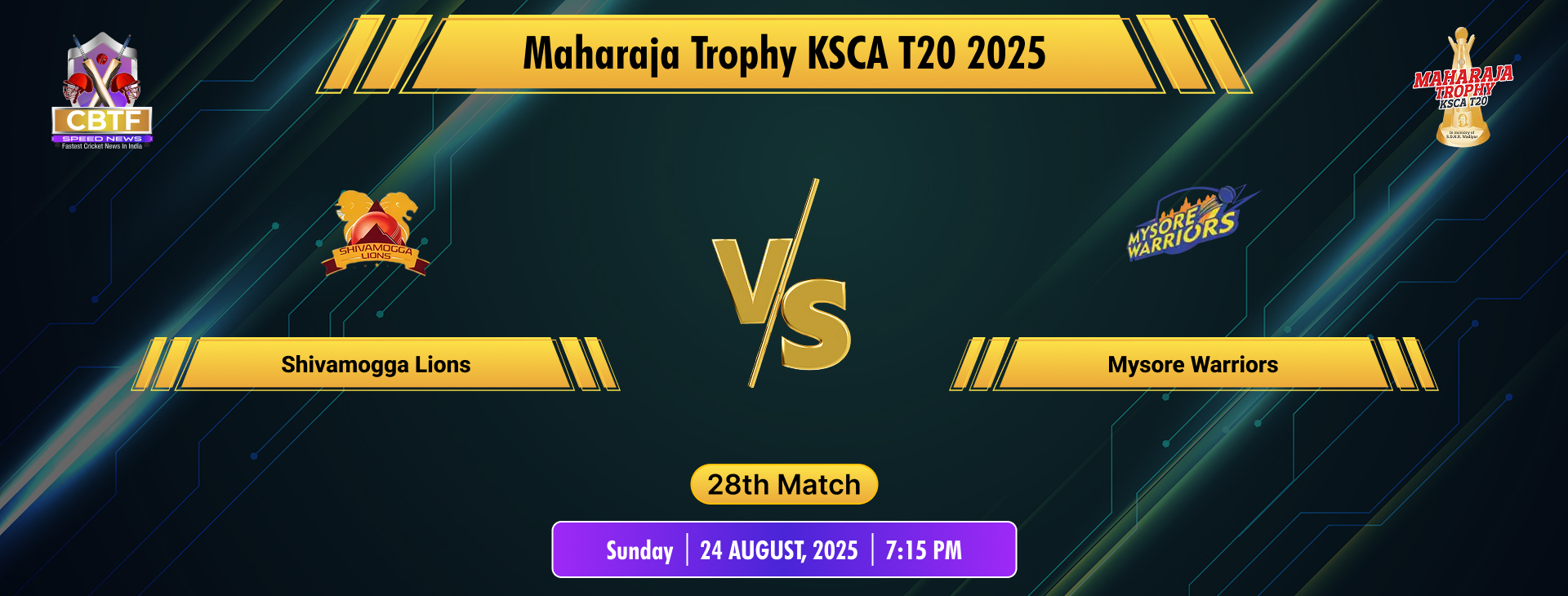 Maharaja Trophy KSCA T20 2025, Shivamogga Lions vs Mysore Warriors, 28th Match, Shivamogga Lions Won By 3 Wickets