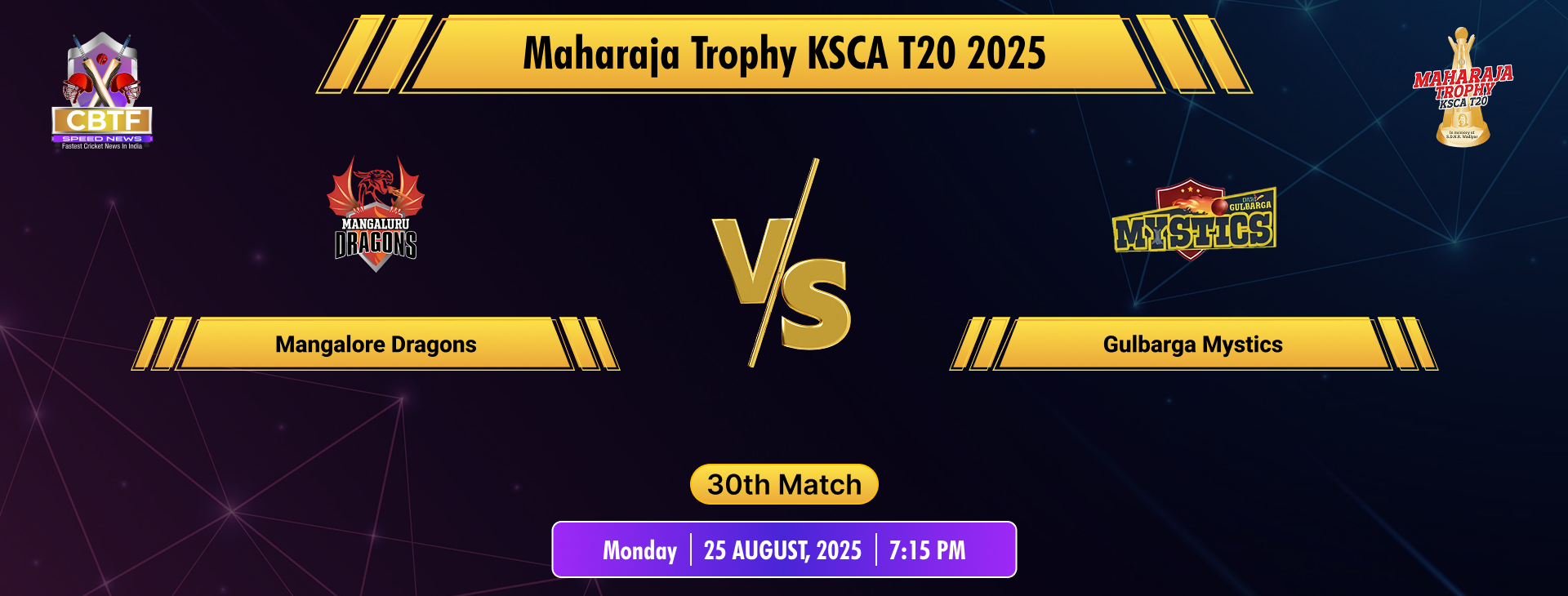 Maharaja Trophy KSCA T20 2025, Mangalore Dragons vs Gulbarga Mystics, 30th Match, Mangalore Dragons Won By 39 Runs