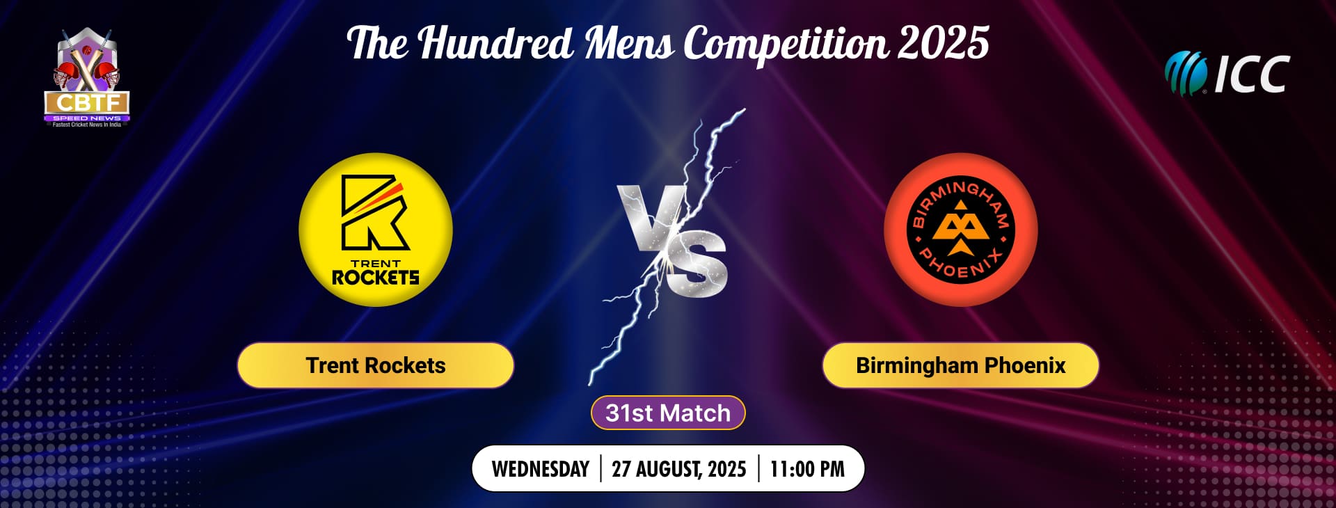 The Hundred Mens Competition 2025, Trent Rockets vs Birmingham Phoenix, 31st Match, Trent Rockets won by 3 wickets