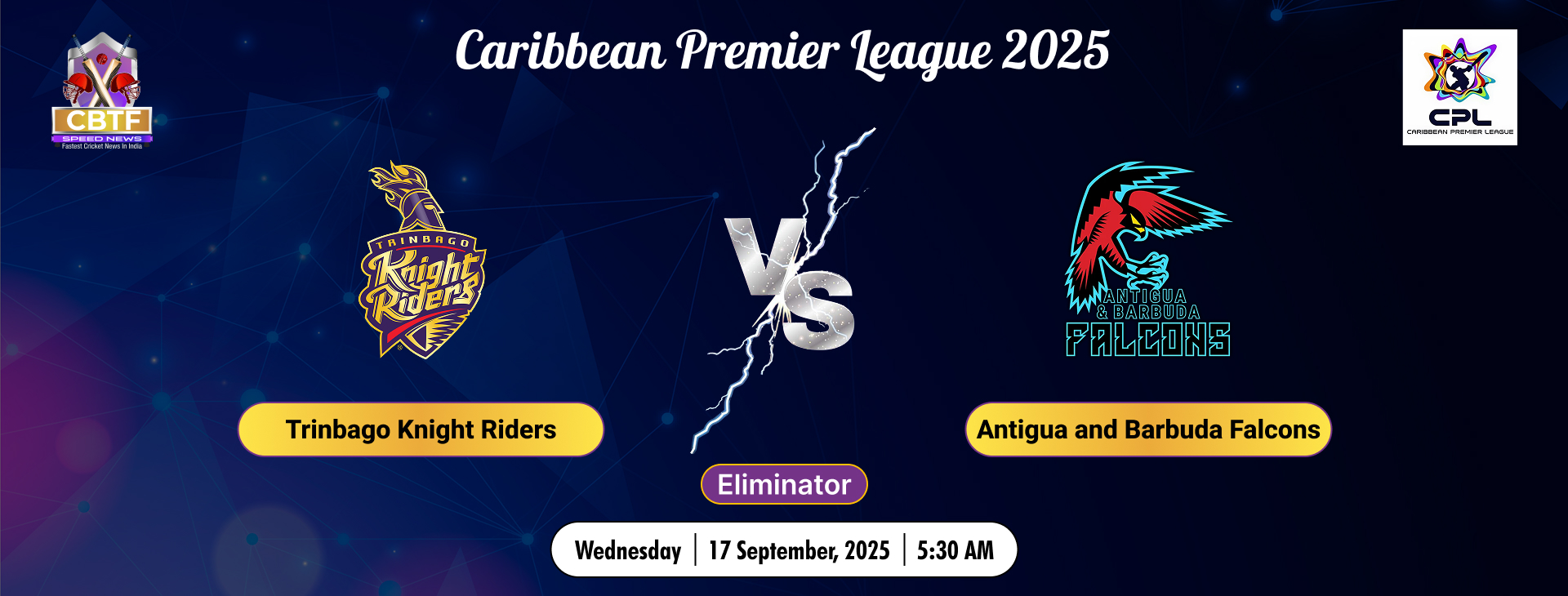 Caribbean Premier League 2025, Trinbago Knight Riders vs Antigua and Barbuda Falcons, Eliminator, Trinbago Knight Riders Won By 9 Wickets