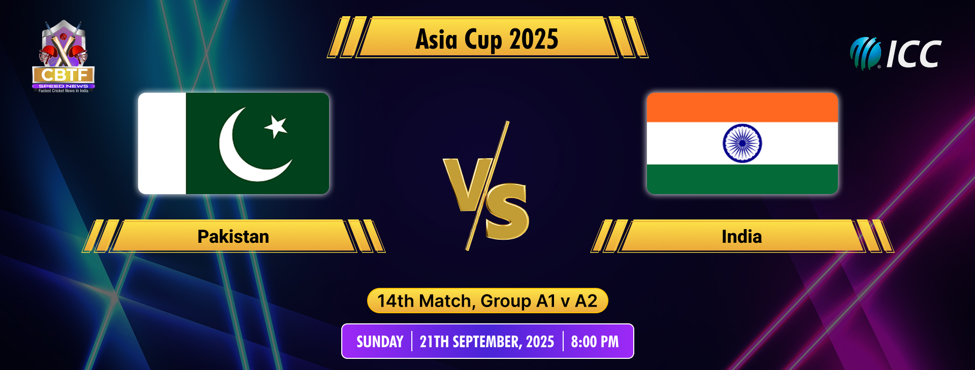 Asia Cup 2025, Pakistan vs India, Super Fours, (A1 v A2) 14th Match, India Won By 6 Wickets