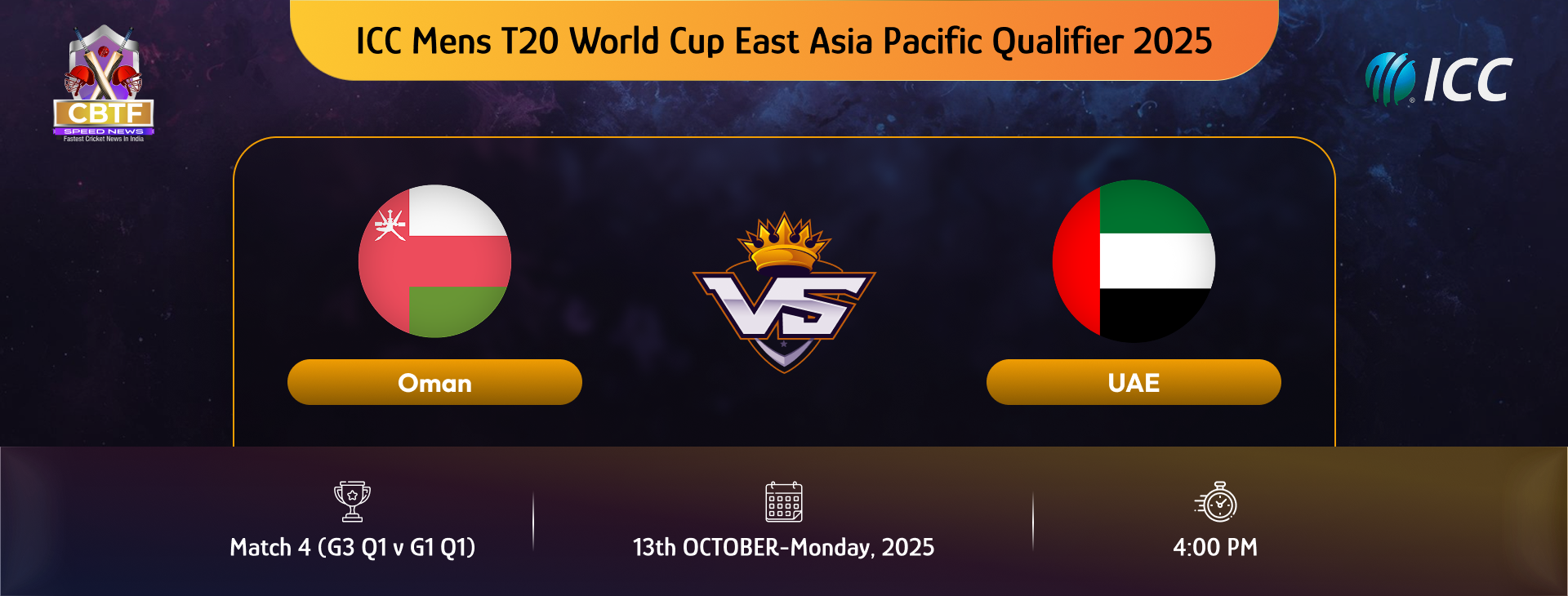 ICC Mens T20 World Cup East Asia Pacific Qualifier 2025, United Arab Emirates vs Oman, Super Six, Match 4 (G3 Q1 v G1 Q1), Oman Won By 5 Wickets