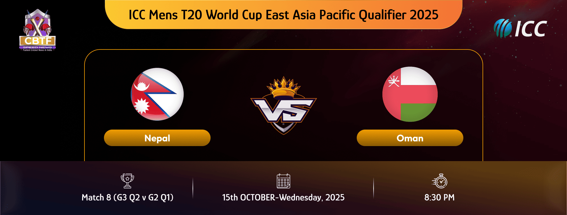 ICC Mens T20 World Cup East Asia Pacific Qualifier 2025, Oman vs Nepal, Super Six, Match 8 (G3 Q2 v G2 Q1), Nepal Won By 38 Runs
