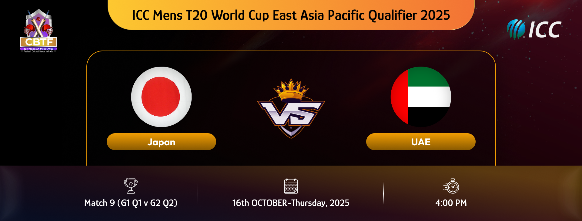 ICC Mens T20 World Cup East Asia Pacific Qualifier 2025, Japan vs United Arab Emirates, Super Six, Match 9 (G1 Q1 v G2 Q2), United Arab Emirates Won By 8 Wickets