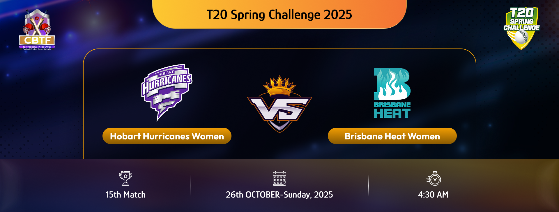 T20 Spring Challenge 2025, Hobart Hurricanes Women vs Brisbane Heat Women, 15th Match, Hobart Hurricanes Women Won By 8 Wickets