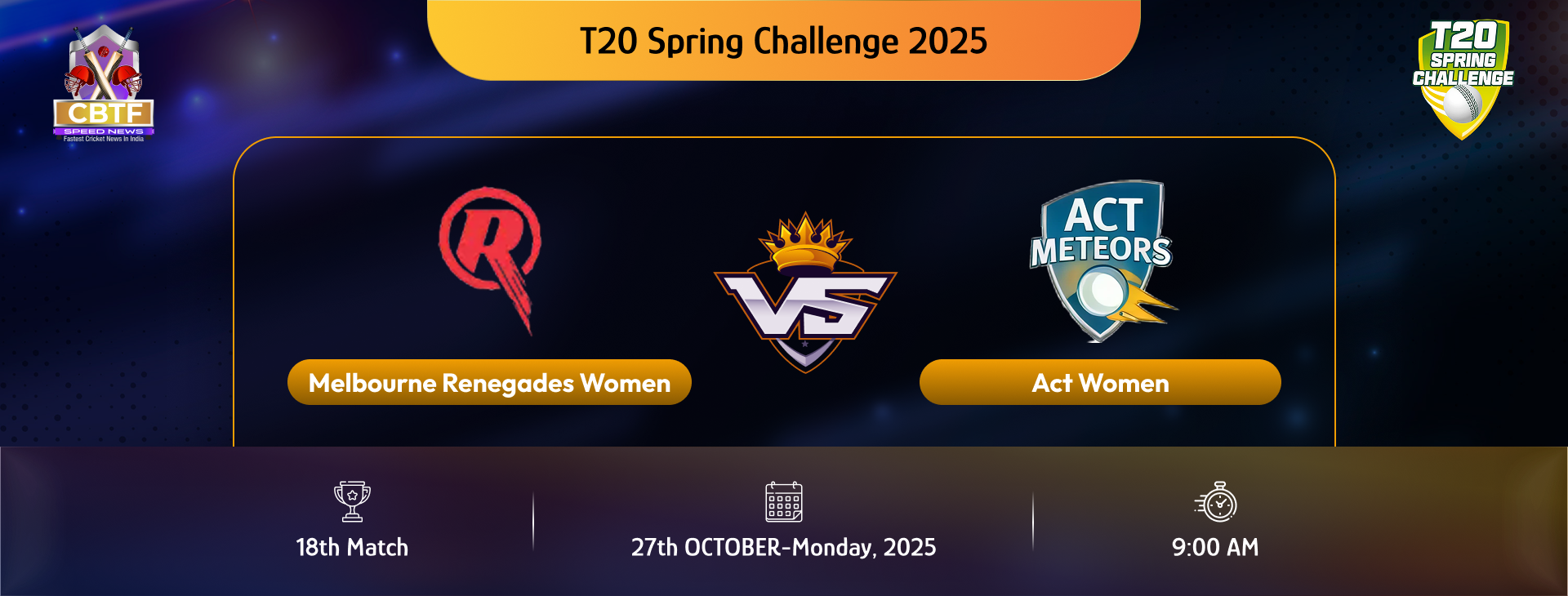 T20 Spring Challenge 2025, Melbourne Renegades Women vs ACT Women, 18th Match, Melbourne Renegades Women Won By 3 Wickets