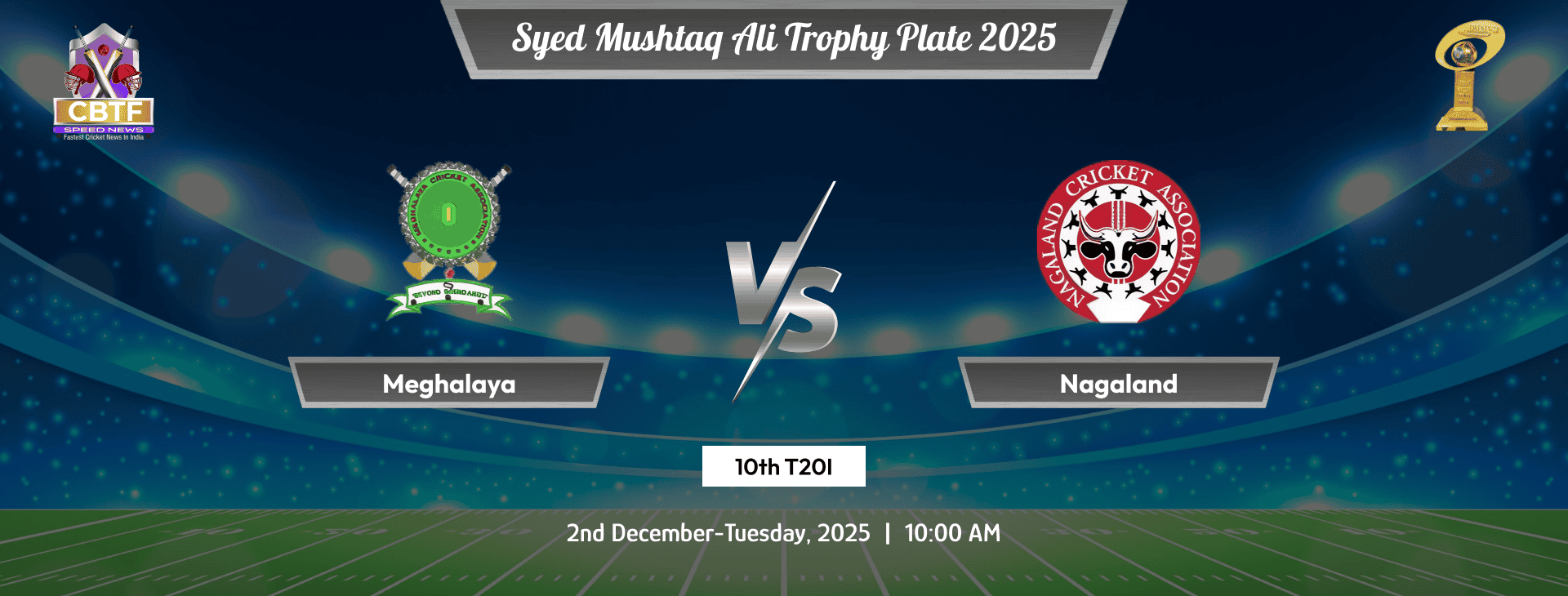 Syed Mushtaq Ali Trophy Plate 2025, Meghalaya vs Nagaland, Plate, 10th Match, Nagaland won by 58 runs