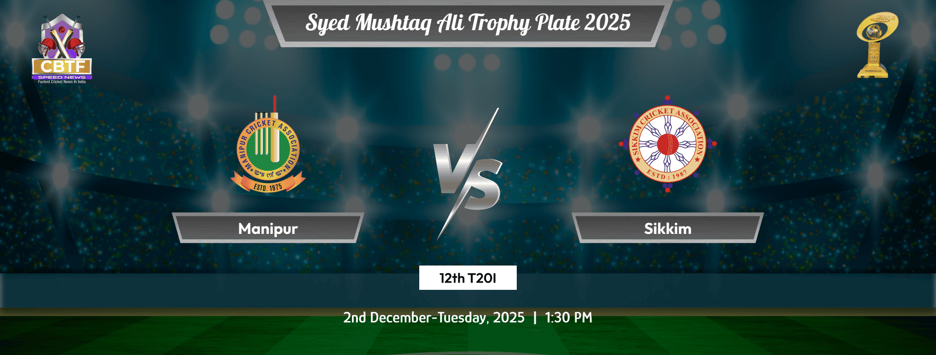 Syed Mushtaq Ali Trophy Plate 2025, Manipur vs Sikkim, Plate, 12th Match, Sikkim Won By 8 Wickets