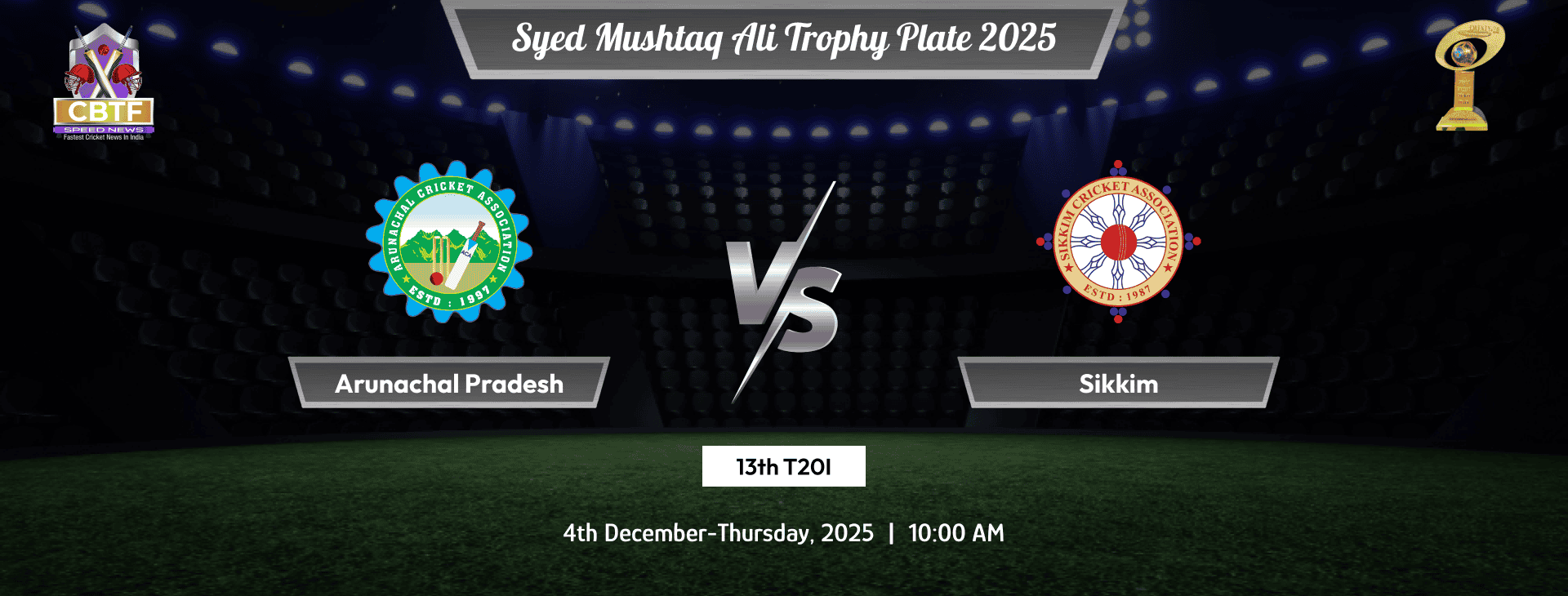 Syed Mushtaq Ali Trophy Plate 2025, Arunachal Pradesh vs Sikkim, Plate, 13th Match, Sikkim Won By 9 Wickets