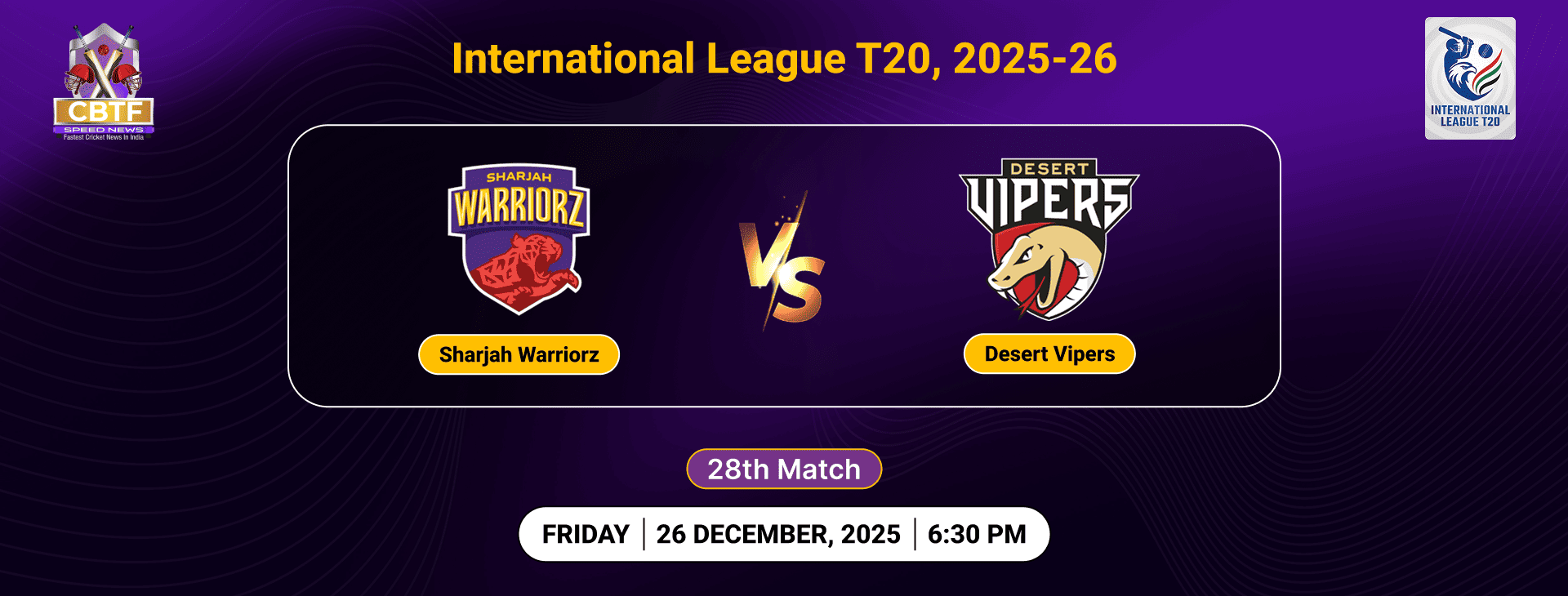 International League T20, 2025-26, Sharjah Warriorz vs Desert Vipers, 28th Match, Desert Vipers Won By 5 Wickets