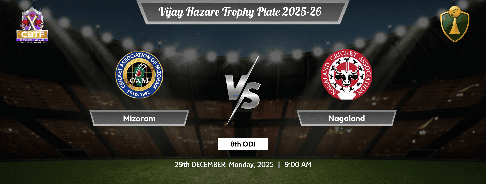 Vijay Hazare Trophy Plate 2025-26, Mizoram vs Nagaland, Plate, 8th ODI, Nagaland Won By 177 Runs