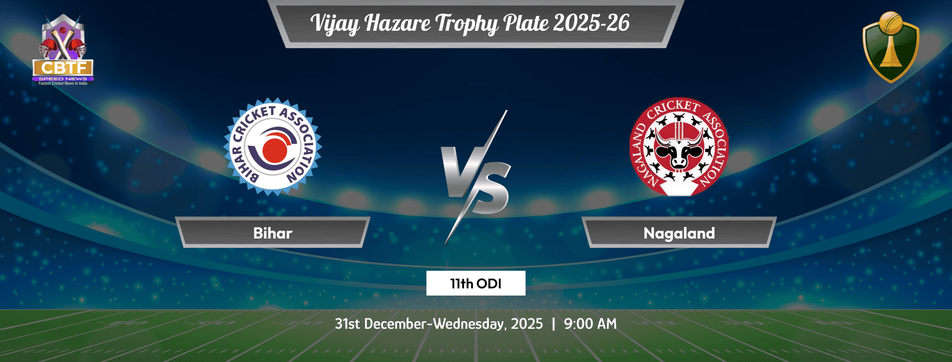 Vijay Hazare Trophy Plate 2025-26, Bihar vs Nagaland, Plate, 11th ODI, Bihar Won By 8 Wickets