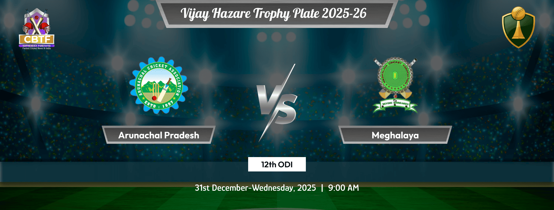 Vijay Hazare Trophy Plate 2025-26, Arunachal Pradesh vs Meghalaya, Plate, 12th ODI, Meghalaya Won By 6 Wickets