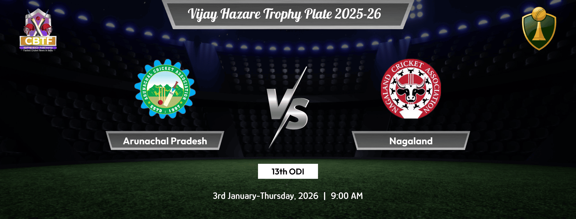 Vijay Hazare Trophy Plate 2025-26, Arunachal Pradesh vs Nagaland, Plate, 13th ODI, Nagaland Won By 9 Wickets