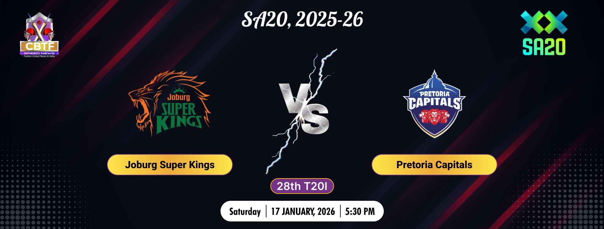 SA20, 2025-26, Joburg Super Kings vs Pretoria Capitals, 28th Match, Pretoria Capitals Won By 21 Runs