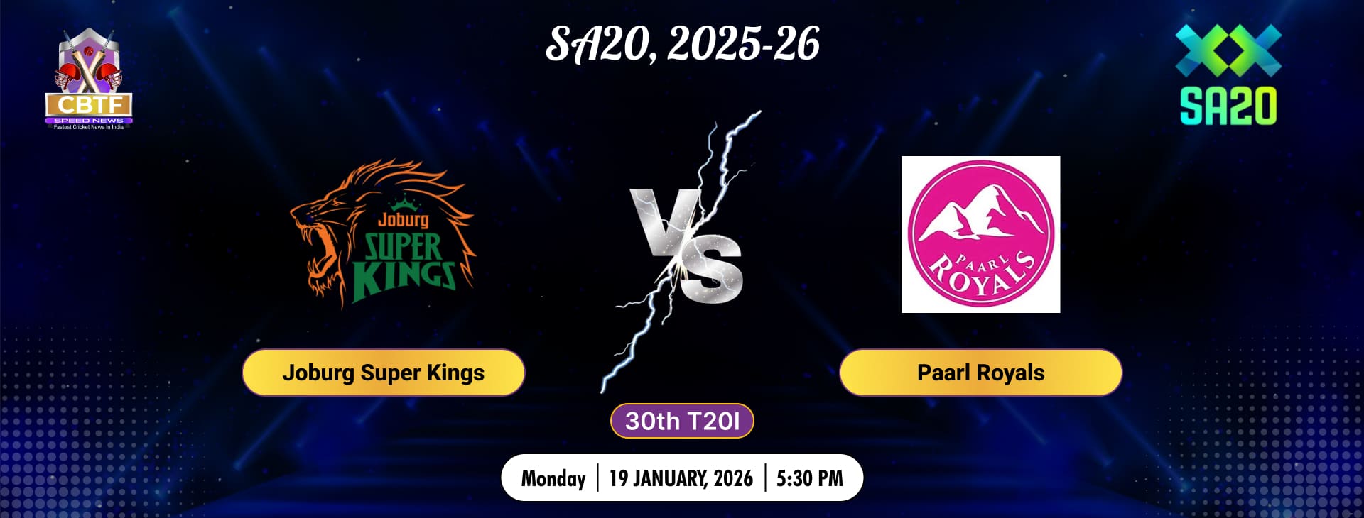 SA20, 2025-26, Paarl Royals vs Joburg Super Kings, 30th Match, Joburg  Super Kings Won By 44 Runs