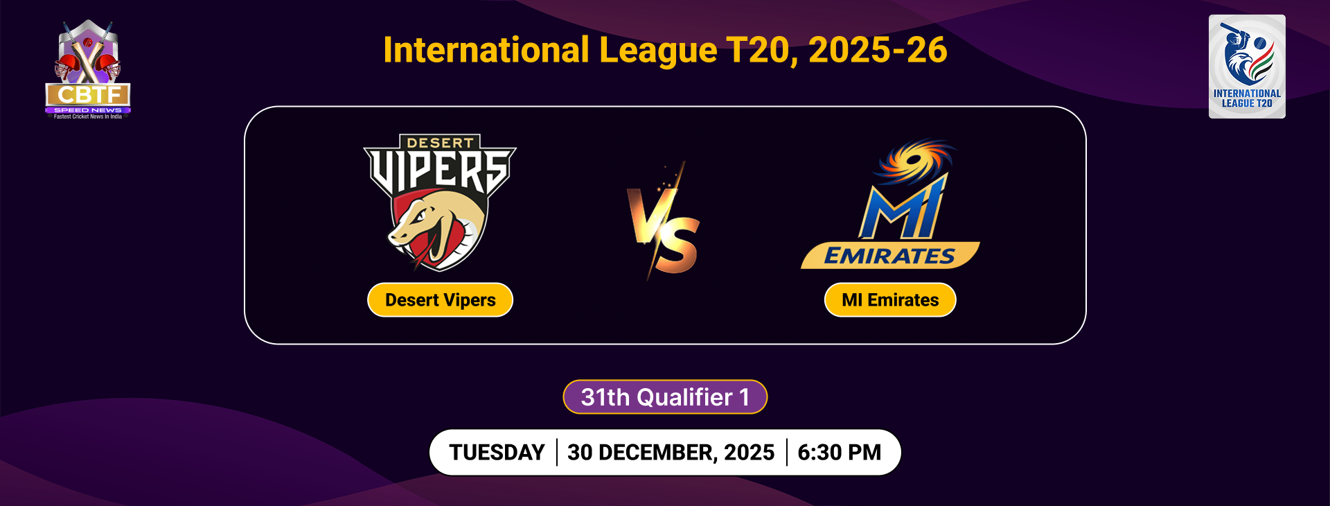 International League T20, 2025-26, Desert Vipers vs Mi Emirates, Qualifier 1, Desert Vipers Won By 45 Runs