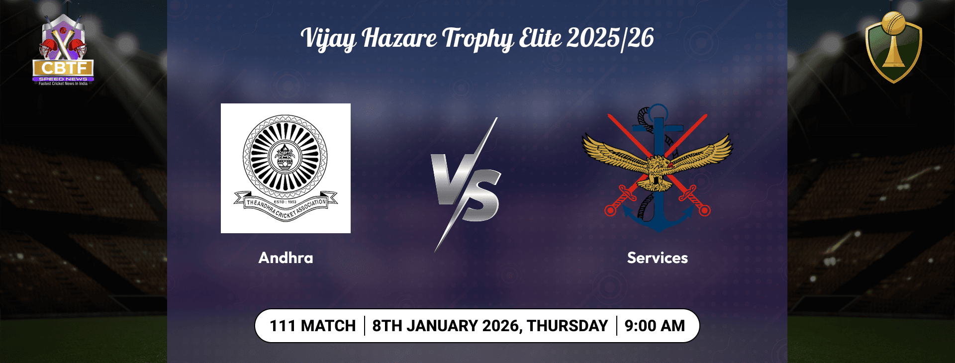 Vijay Hazare Trophy Elite 2025-26, Andhra vs Services, Elite, Group D, Andhra Won By 5 Wickets