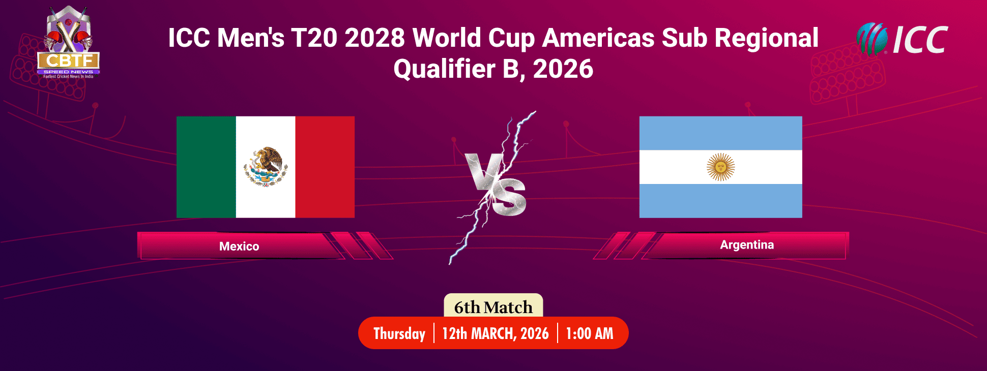 ICC Men's T20 2028 World Cup Americas Sub Regional Qualifier B, 2026, Argentina vs Mexico, 6th Match, Argentina Won By 62 Runs