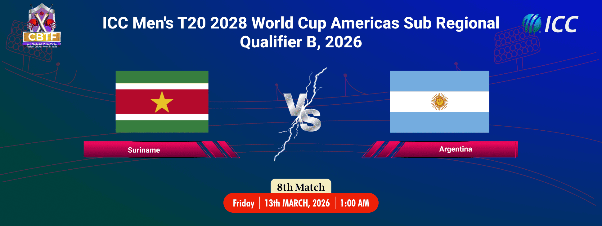 ICC Men's T20 2028 World Cup Americas Sub Regional Qualifier B, 2026, Suriname vs Argentina, 8th Match, Argentina Won By 7 Wickets