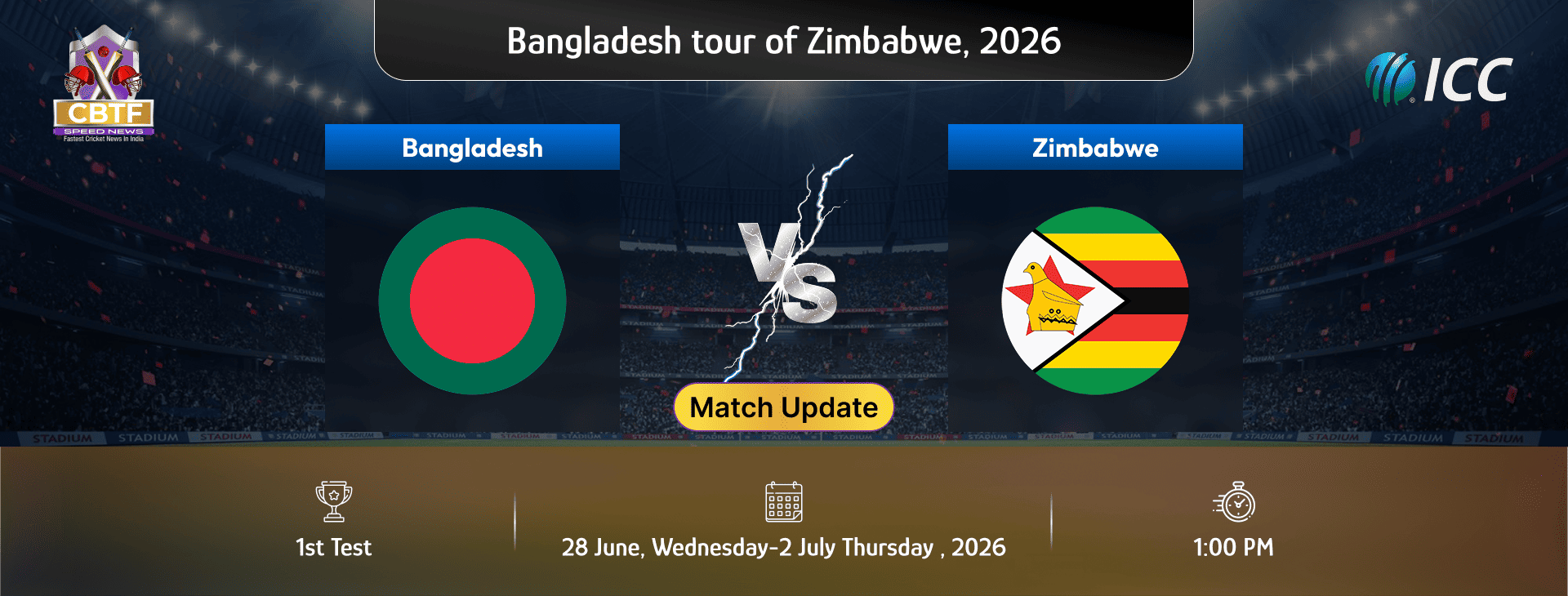 Bangladesh tour of Zimbabwe, 2026, Zimbabwe vs Bangladesh, Test, Day 1, Match Update, Zimbabwe Trail By 10 Runs