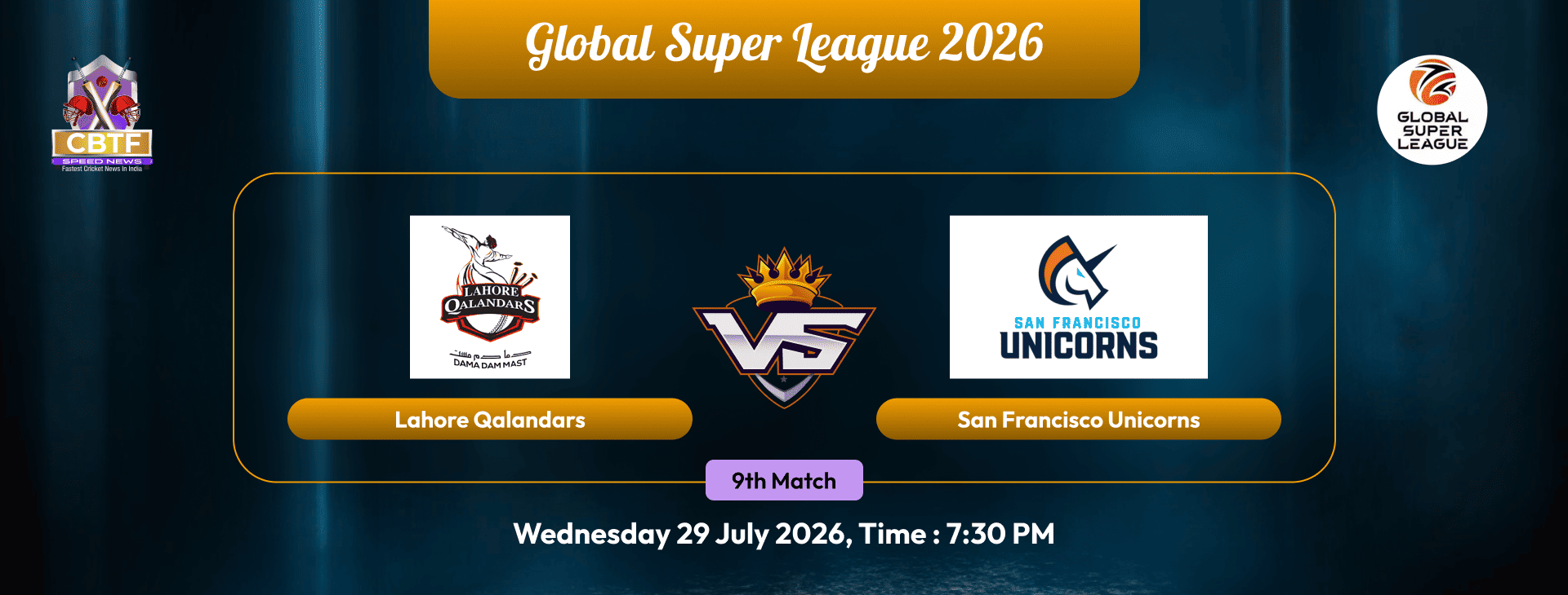 Global Super League 2026, Lahore Qalandars vs San Francisco Unicorns, 9th Match, San Francisco Unicorns Won By 7 Wickets