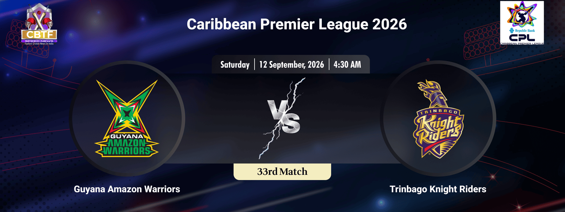 Caribbean Premier League 2026, Guyana Amazon Warriors vs Trinbago Knight Riders, 33rd Match, Guyana Amazon Warriors Won By 6 Wickets