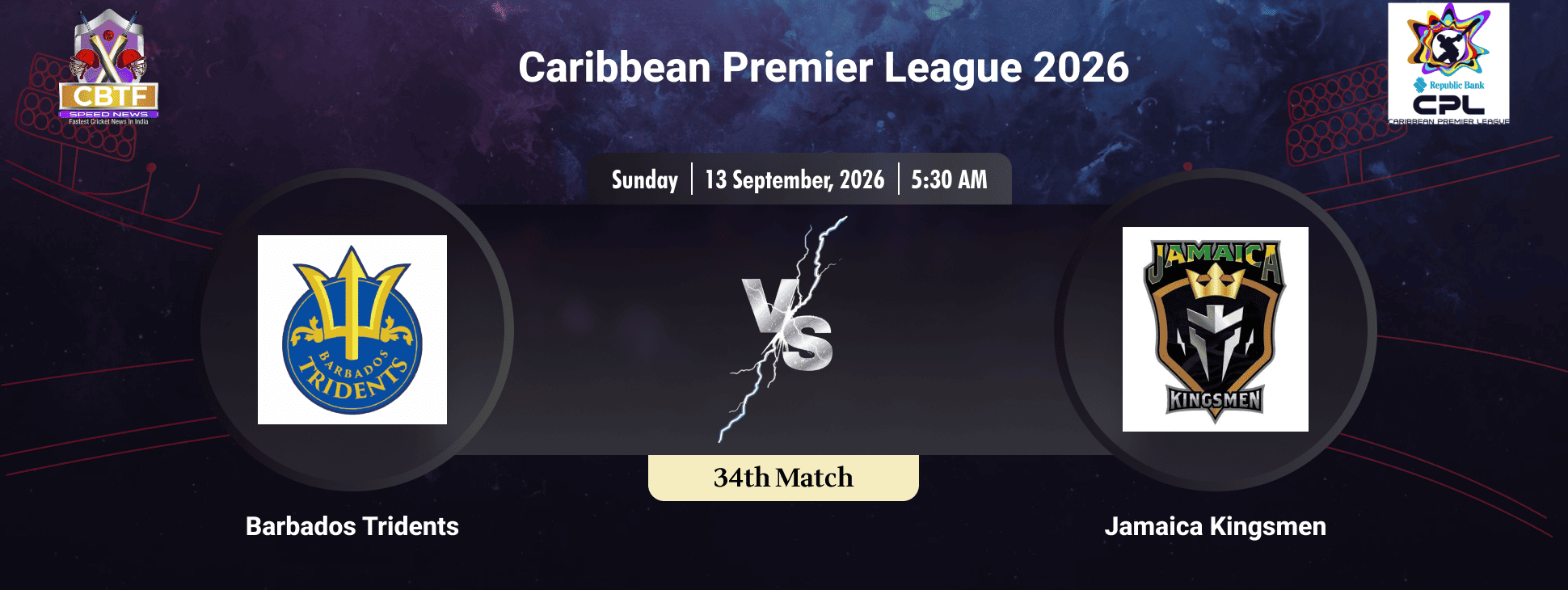 Caribbean Premier League 2026, Barbados Tridents vs Jamaica Kingsmen, 34th Match, Barbados Tridents Won By 2 Wickets
