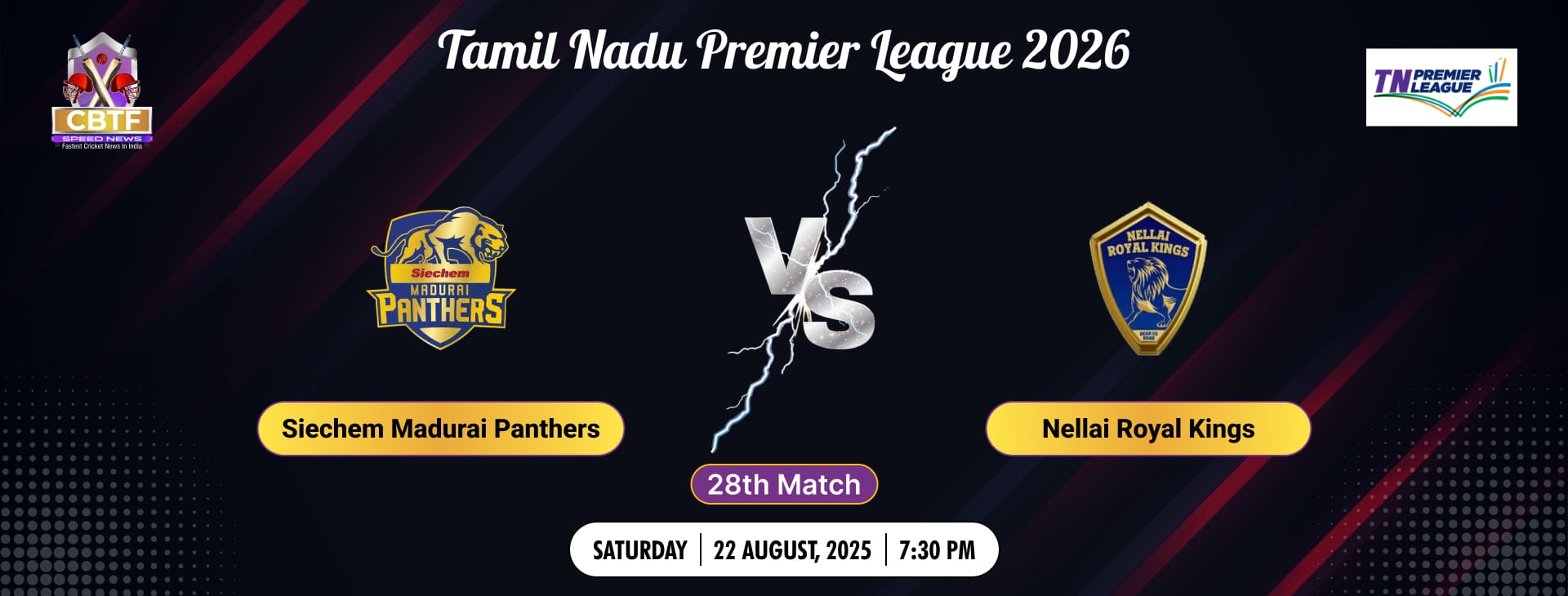 Tamil Nadu Premier League 2026, Nellai Royal Kings vs Siechem Madurai Panthers, 28th Match, Madurai Panthers Won By 72 Runs