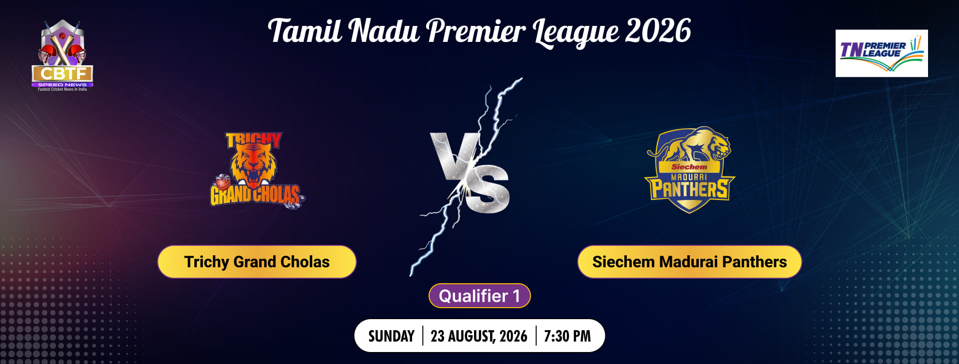 Tamil Nadu Premier League 2026, Madurai Panthers vs Trichy Grand Cholas, Qualifier 1, No Result