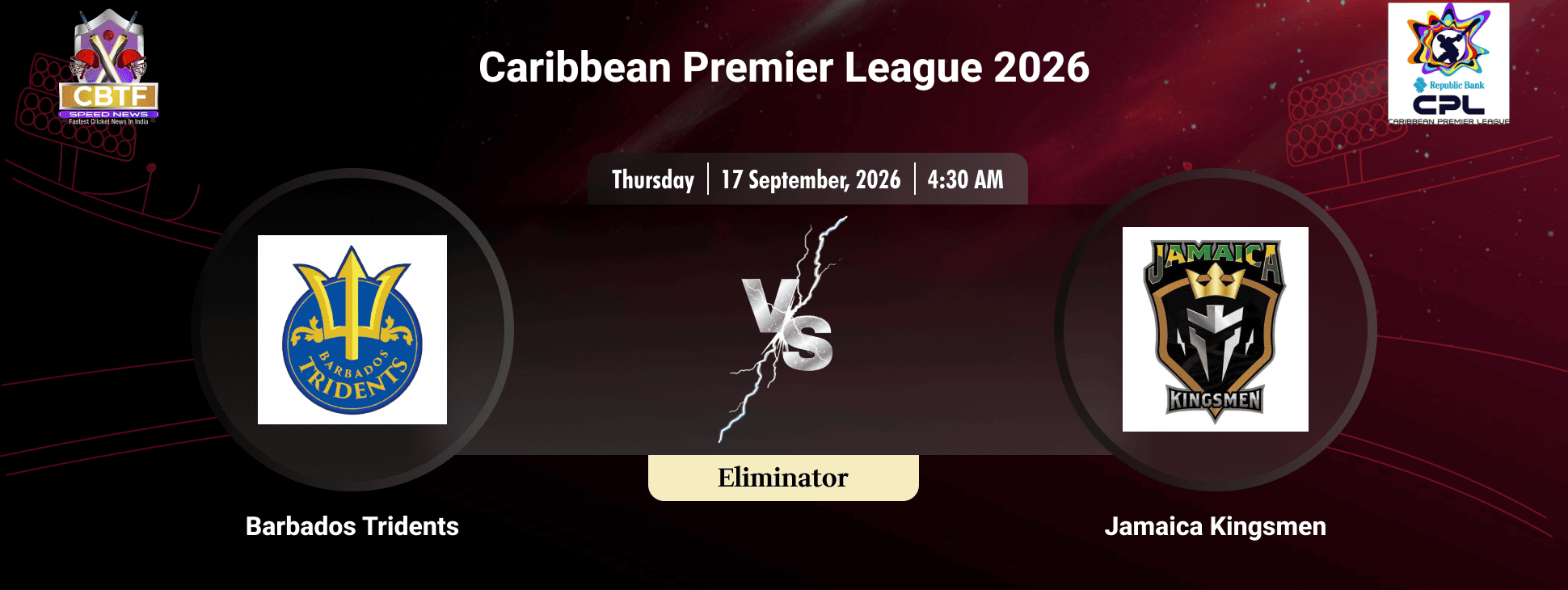Caribbean Premier League 2026, Barbados Tridents vs Jamaica Kingsmen, Eliminator, Kingsmen Won By 9 Wickets
