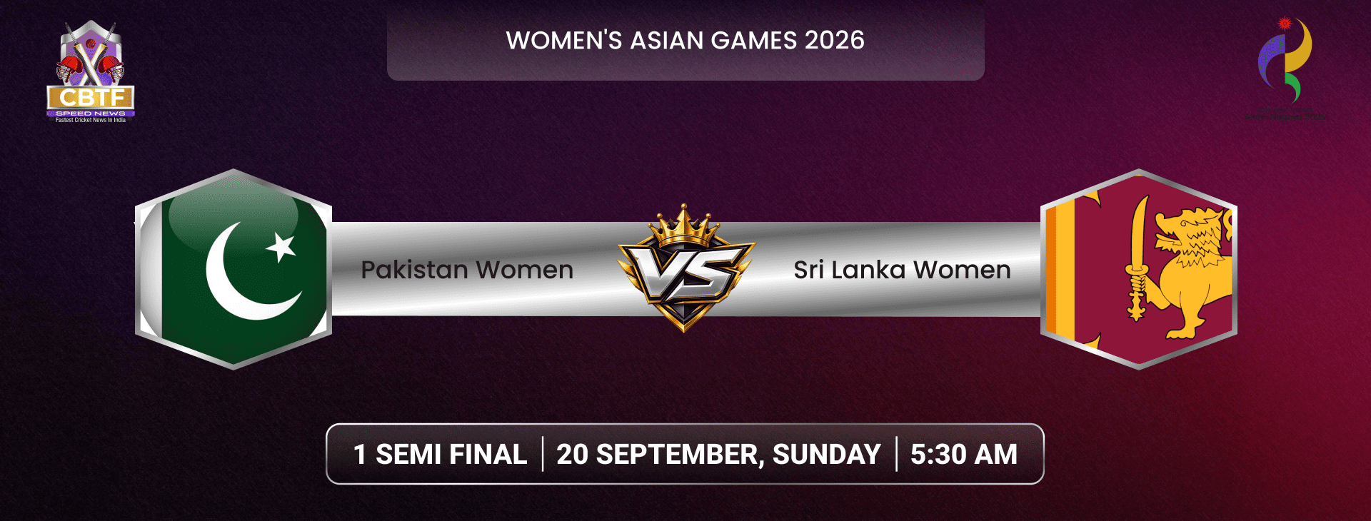Women's Asian Games 2026, Pakistan Women vs Sri Lanka Women, 1st Semi Final, Sri Lanka Women Won By 8 Wickets