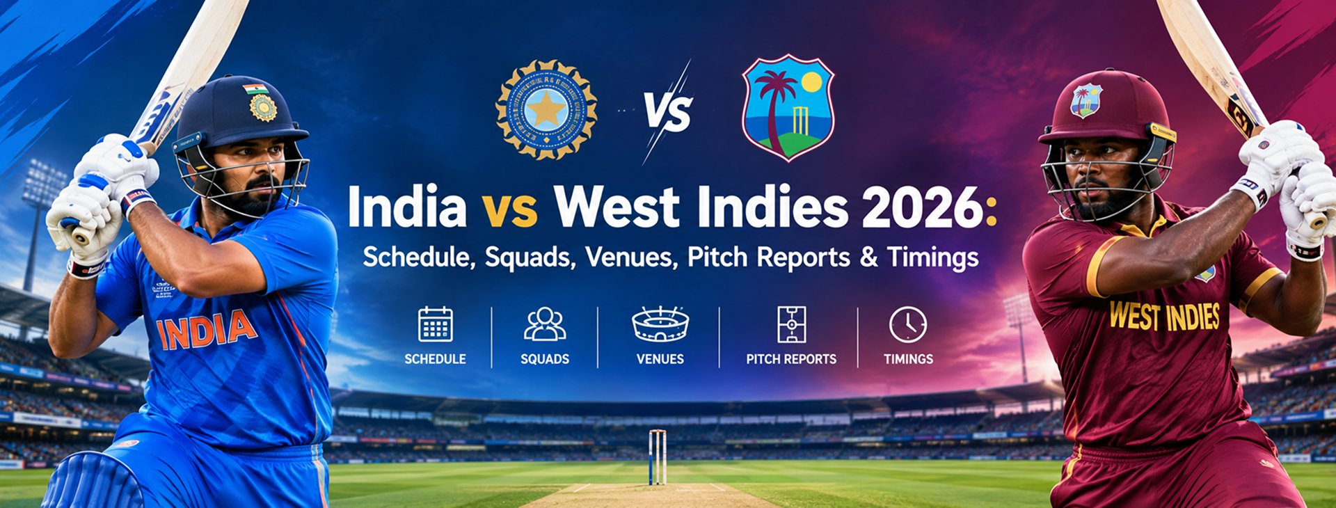 India vs West Indies 2026: Schedule, Squads, Venues, Pitch Reports & Timings