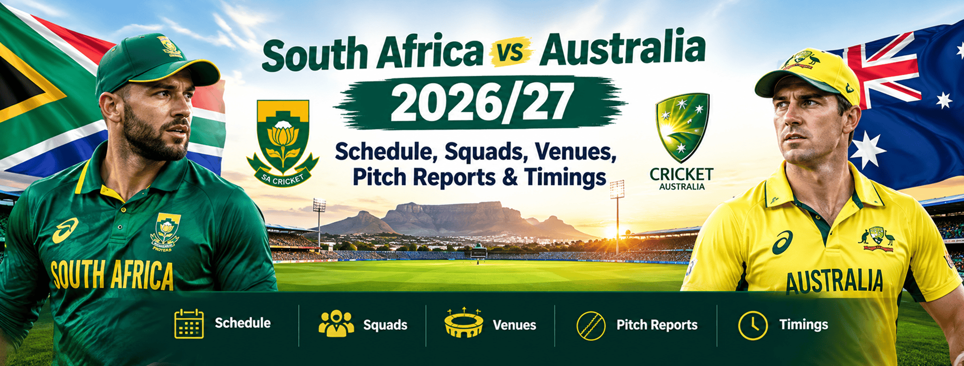 South Africa vs Australia 2026/27: Schedule, Squads, Venues, Pitch Reports & Timings