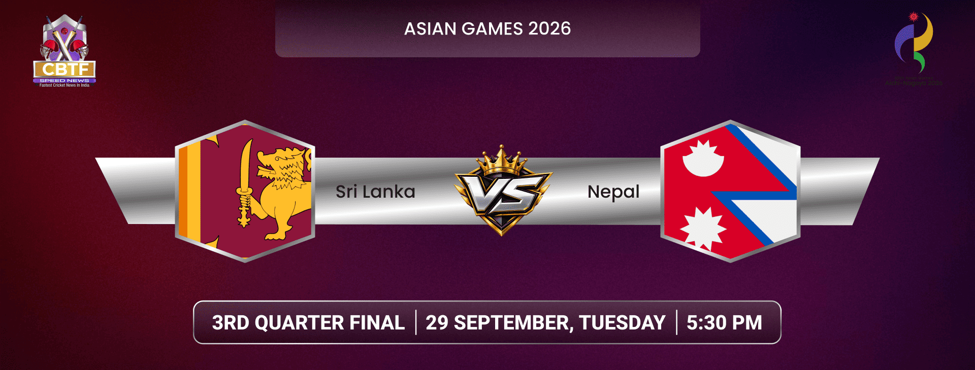 Asian Games 2026, Sri Lanka vs Nepal, 3rd Quarter-Final, Match Abandoned Without a Ball Bowled