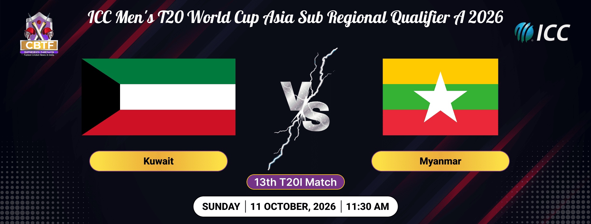 ICC Men's T20 World Cup Asia Sub Regional Qualifier A 2026, Kuwait vs Myanmar, 13th Match, Kuwait Won By 9 Wickets