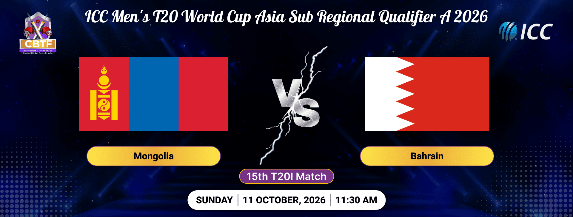 ICC Men's T20 World Cup Asia Sub Regional Qualifier A 2026, Bahrain vs Mongolia, 15th Match, Bahrain Won By 8 Wickets