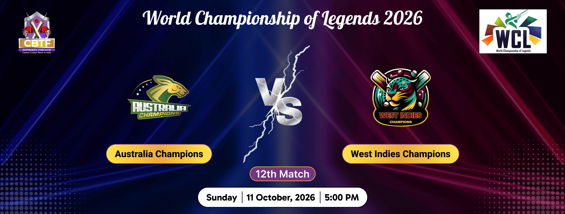 World Championship of Legends 2026, Australia Champions vs West Indies Champions, 12th Match, Australia Champions Won By 36 Runs